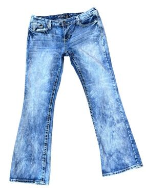 Y2K Vintage Acid Wash Bootcut Jeans with Embroidered Back Pockets 90s 15/16